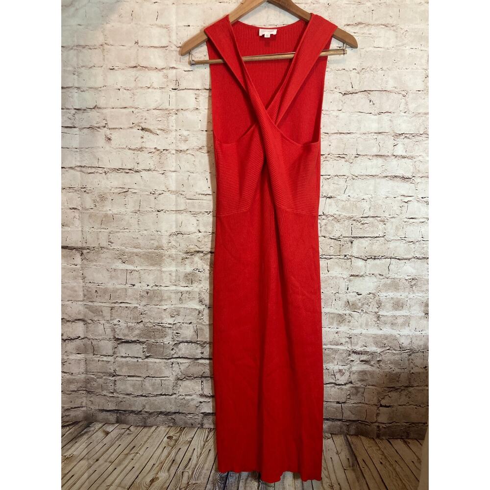Devotion by Cyrus Maxi Dress Womens Large Red Orange Cross Front Ribbed Long